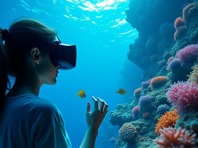 Experiencia de realidad virtual interactiva de un arrecife de coral, por Azul Drift.